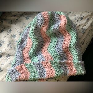 Handmade by me pastel crochet beanie